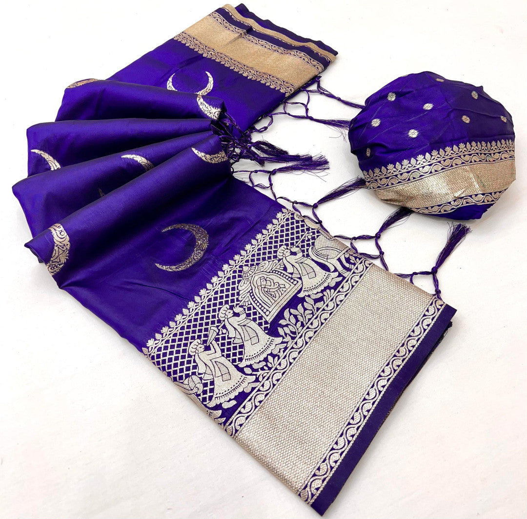 Royal blue wedding special banarasi silk saree with zari weaving work