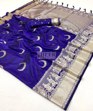 Royal blue wedding special banarasi silk saree with zari weaving work
