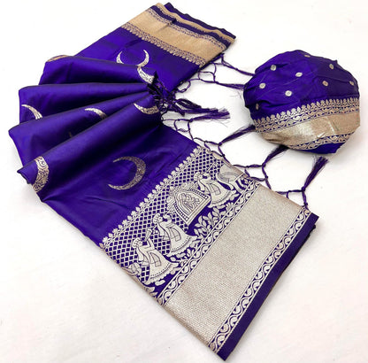 Royal blue wedding special banarasi silk saree with zari weaving work