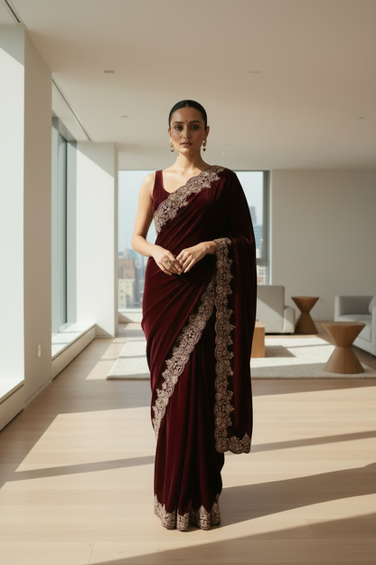 Party Wear -Velvet Designer Saree