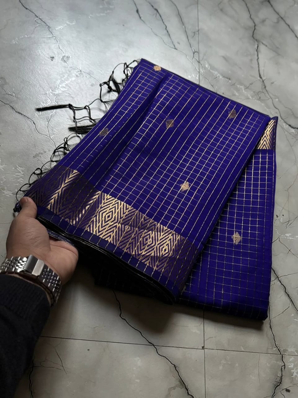 Check pattern Silk Saree