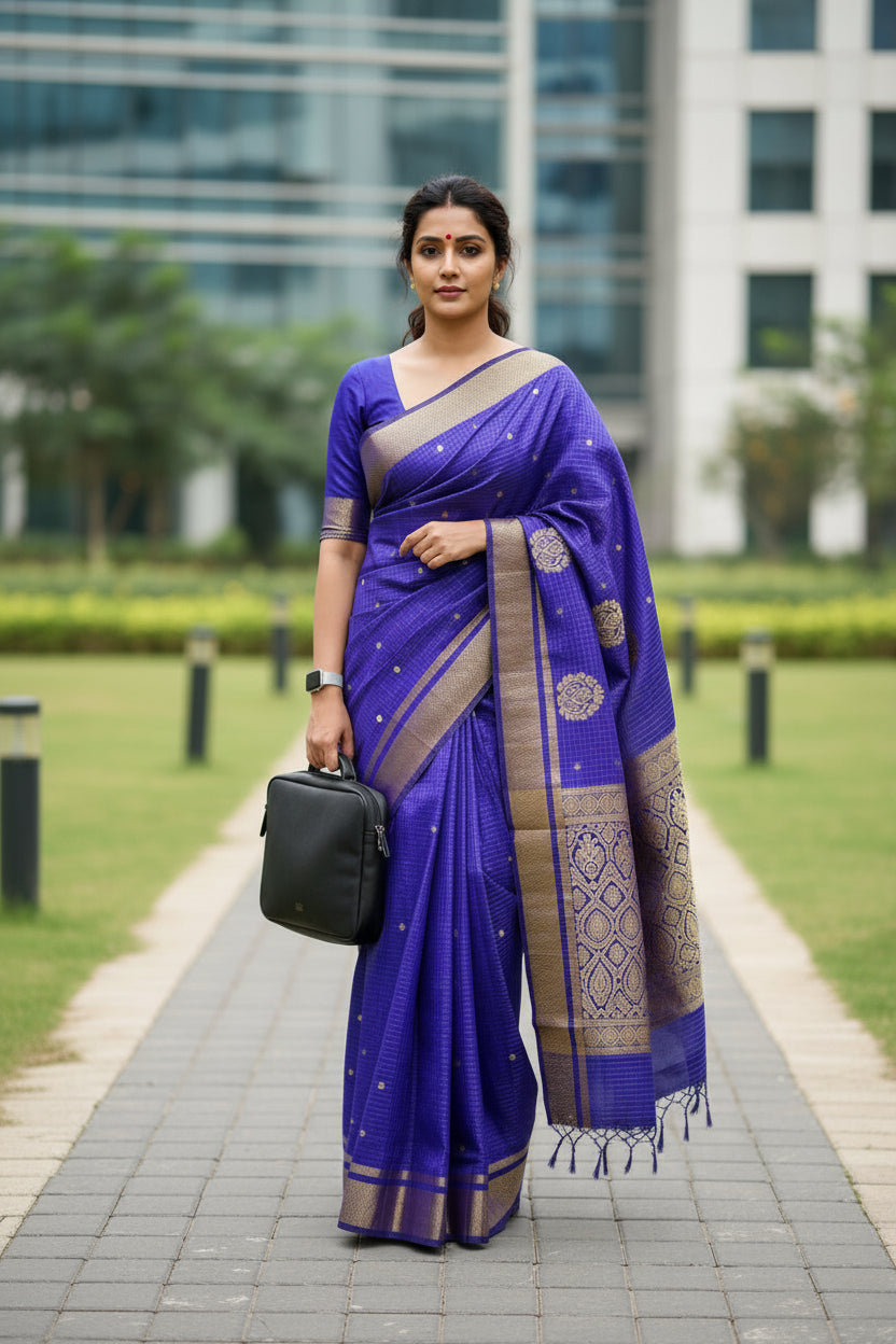 Check pattern Silk Saree