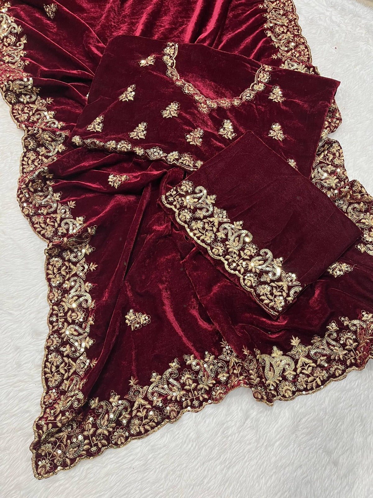 Party Wear -Velvet Designer Saree