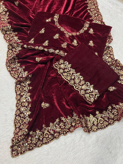 Party Wear -Velvet Designer Saree