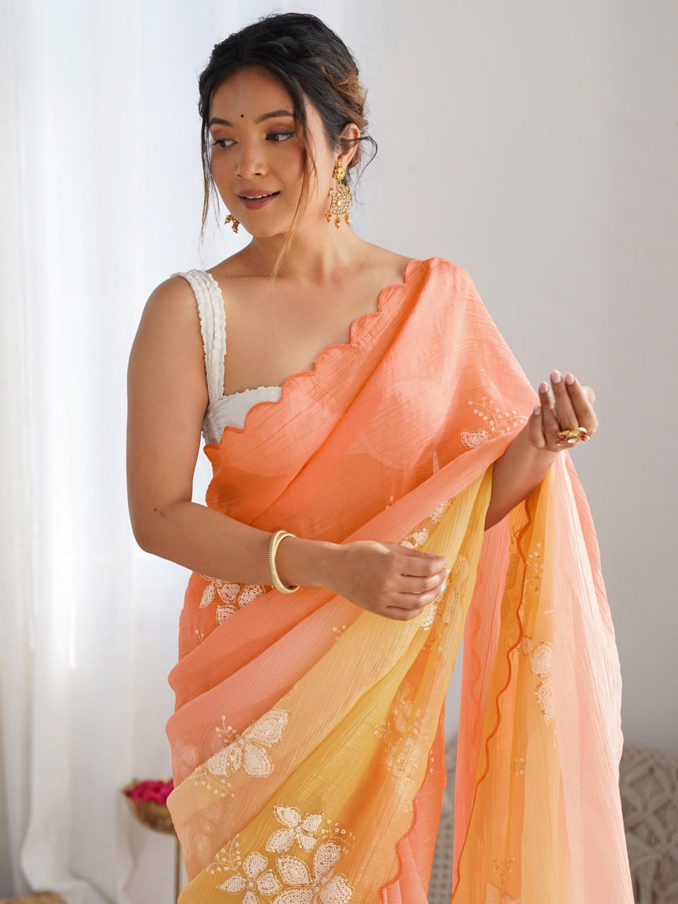 Multi colour soft crush silk saree