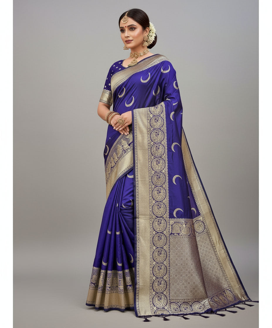 Royal blue wedding special banarasi silk saree with zari weaving work