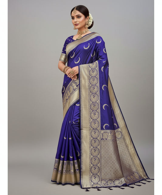 Royal blue wedding special banarasi silk saree with zari weaving work